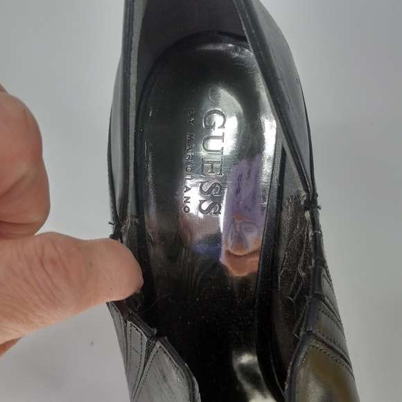 GUESS Size 9 Black Leather Peep Toe Ankle Boot Heels - Picture 5 of 6